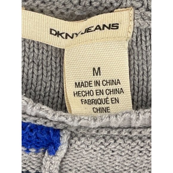 DKNY Women's Gray Striped Knit Baggy Sweater Long Sleeve Size Medium Boho - Picture 5 of 8
